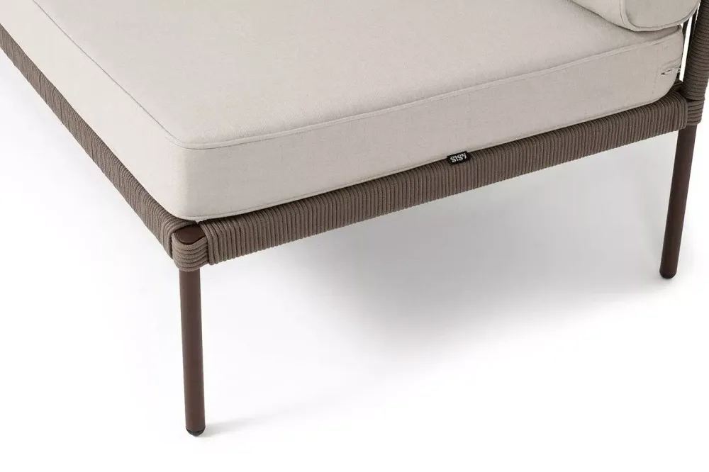 "Канны" правый модуль плетеный из роупа, каркас алюминий коричневый (RAL8016) муар, роуп коричневый круглый, ткань бежевая 035