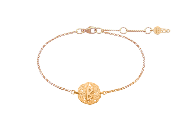 Браслет с руническим медальоном-амулетом Беркана на цепочке, позолота