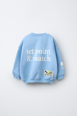 ZARA ТОЛСТОВКА ИЗ МЯГКОЙ ТКАНИ С ПРИНТОМ, ГОЛУБОЙ