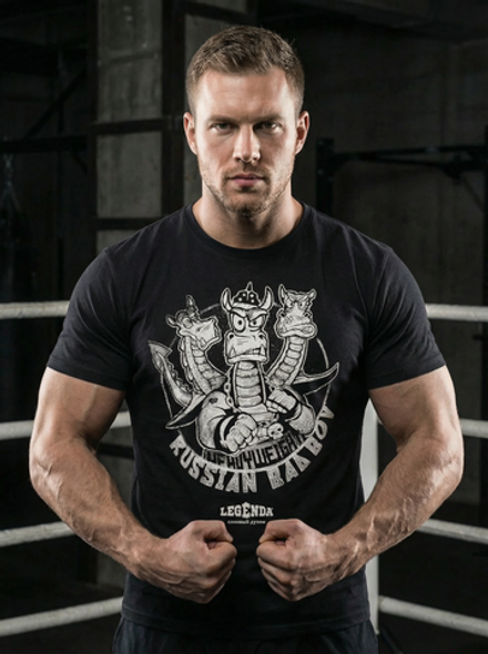 Футболка спортивная хлопковая мужская черная LEGENDA Горыныч белый