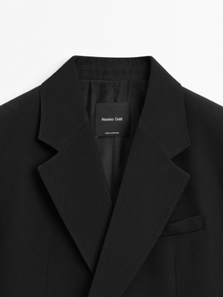 Massimo Dutti Двубортный укороченный блейзер из смесовой шерсти, черный