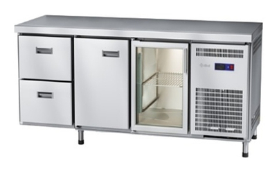Стол холодильный Abat СХС-60-02 (1 дверь-стекло, 1 дверь, 2 ящика, без борта)