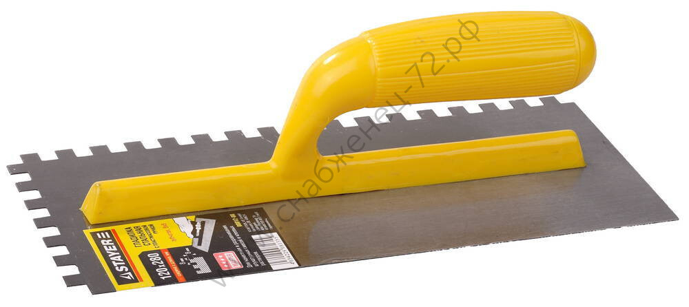 STAYER 120х280 мм, 8х8 мм, гладилка штукатурная зубчатая стальная с пластиковой ручкой