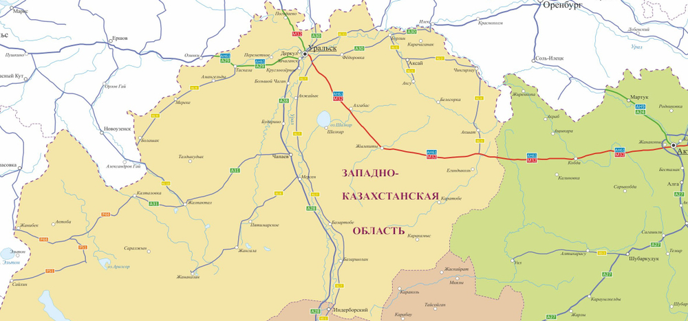 Карта «Автомобильные дороги Республики Казахстан» 150 х 230 см( 2026 год)