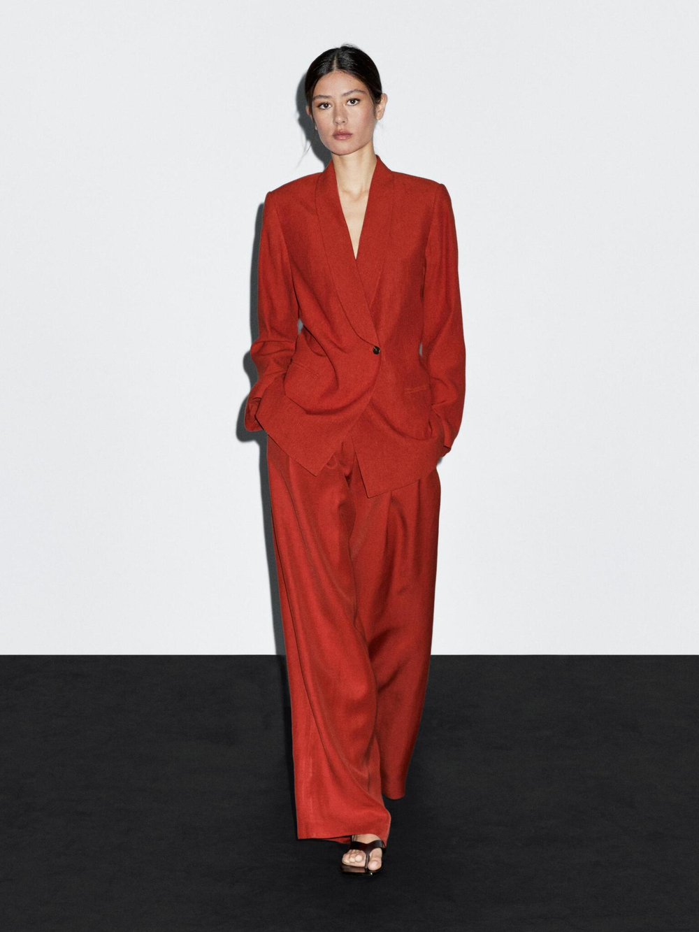 Massimo Dutti Брюки прямого кроя с двойными защипами, красный