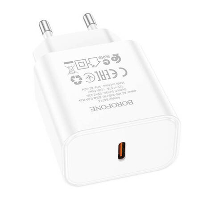 Сетевая зарядка с поддержкой быстрой зарядки PD 3А 20Вт USB-C BOROFONE BA71A  белый