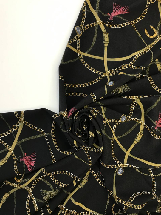 Шифон спандекс принт, цепи на черном Пикассо