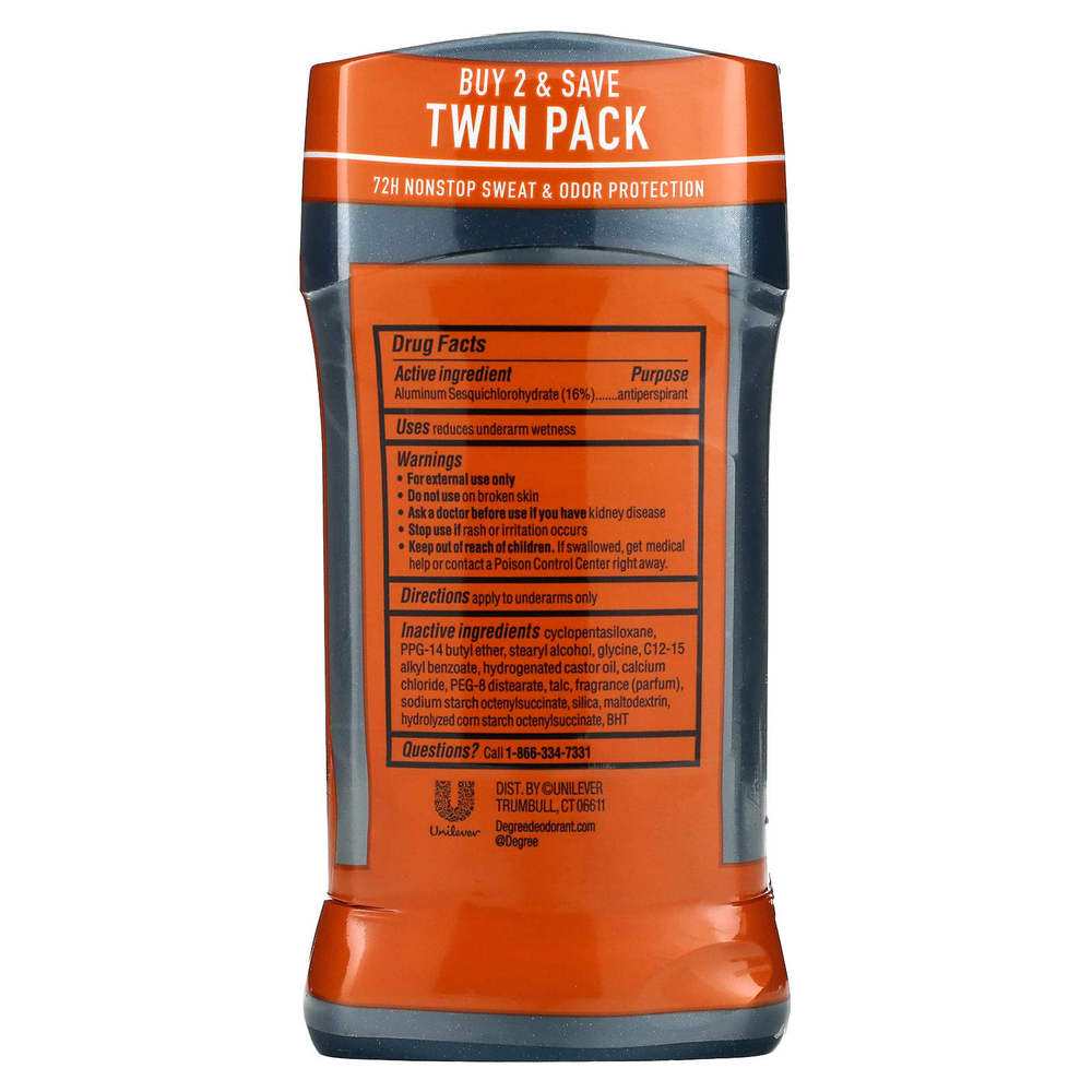 Degree, Advanced, 72H MotionSense®, дезодорант-антиперспирант, приключения, 2 тюбика по 76 г (2,7 унции)