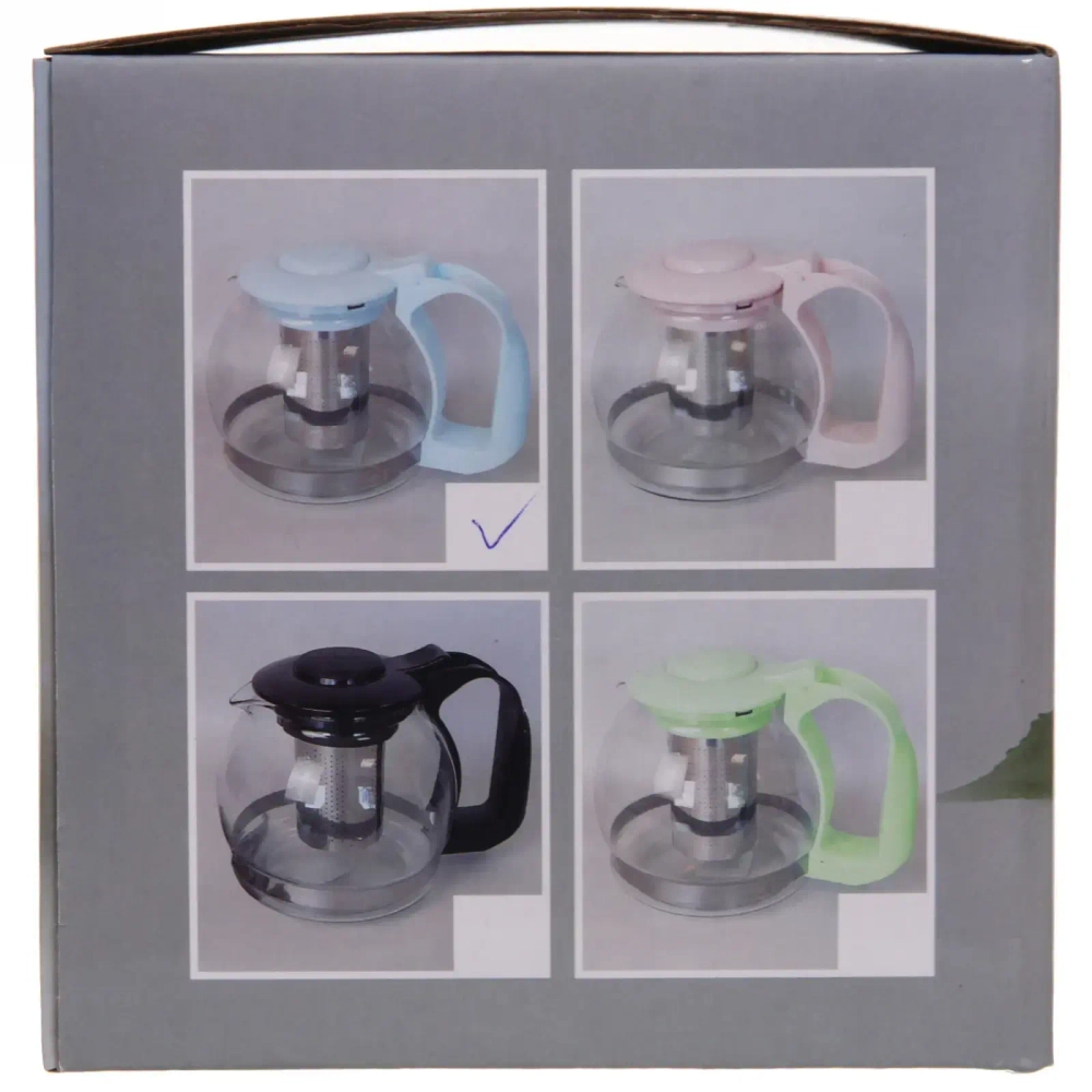 Чайник заварочный стеклянный 1200мл с металлическим ситом чёрный Селфи