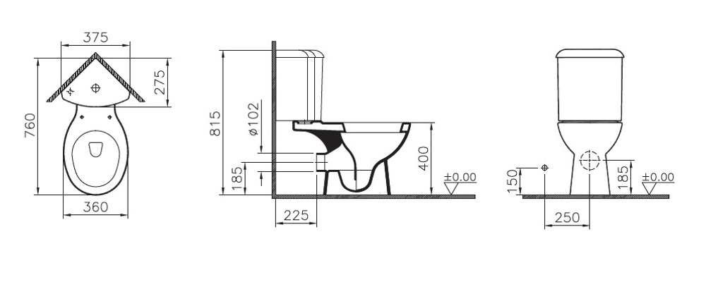 Угловой унитаз Vitra ARKITEKT, со стандартным сидением