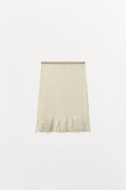 ZARA ВЯЗАНАЯ ЮБКА МИДИ С КРУЖЕВОМ И ВЫШИВКОЙ, ЭКРЮ