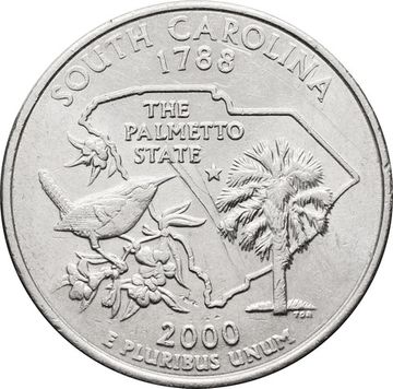 25 центов (1/4 доллара, квотер) 2000 США «Штат Южная Каролина» (D)