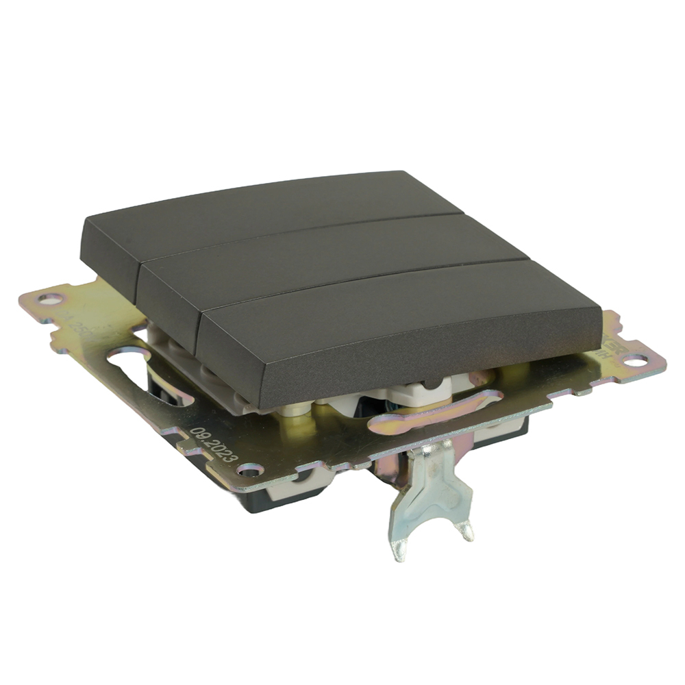 Выключатель 3-клавишный (механизм), 250В, 10А, серия Катрин, графит, GLS10-7108-06 49415