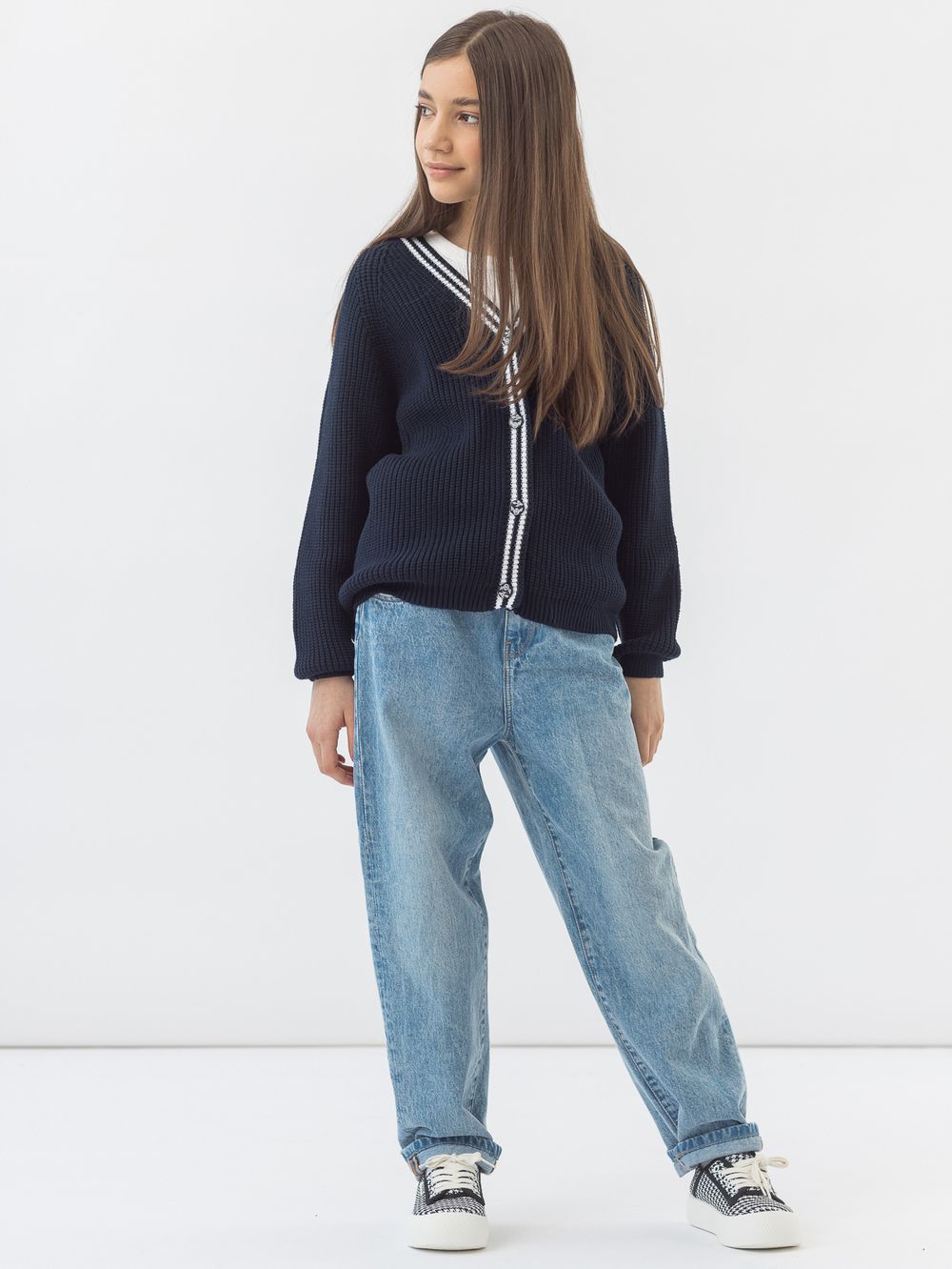 AT891-1 Кардиган для девочек темно-синий