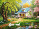 Алмазная мозаика 30х40см. "Утро в деревне" с полн.заполнен.без подрам.(30цв) (Арт.НД-6385)