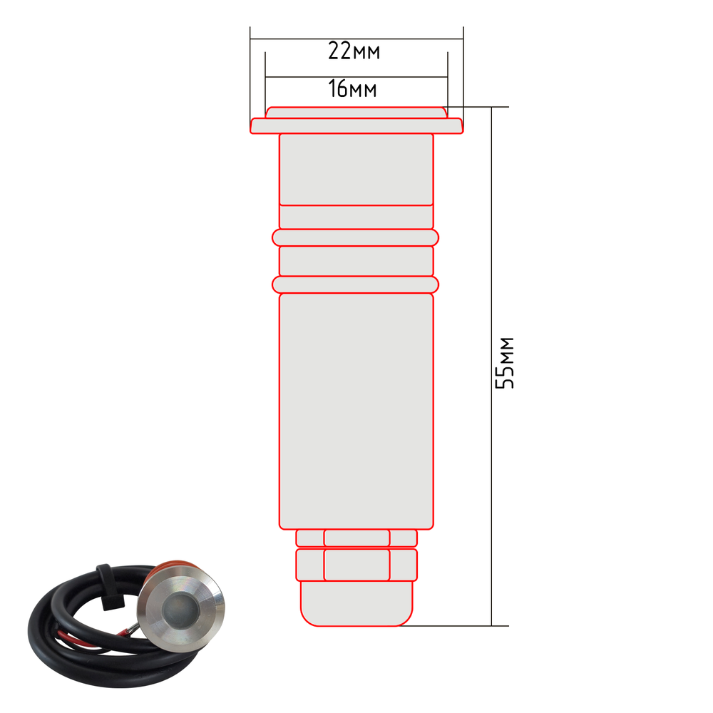 Точечный светильник для бани, сауны и хамама "Steam&Water", d=22mm