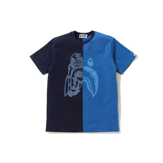 A BATHING APE Indigo Half Tiger Shark Tee T