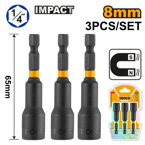 Магнитная торцевая головка INGCO 1/4" 8х65 мм 3 шт