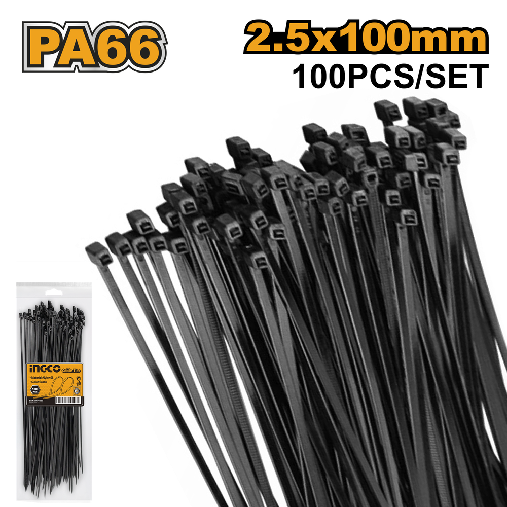Стяжки нейлоновые черные 2.5х100 мм INGCO HCTB10025