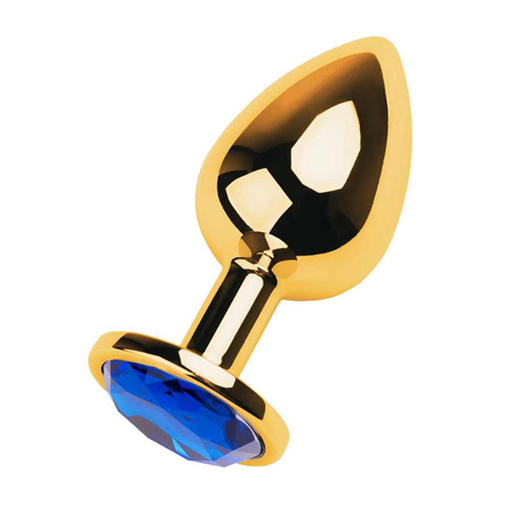 Анальная втулка 9,5см с синим стразом ToyFa Metal 717006-6