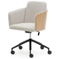 Рабочее кресло на колесиках Madai, бежевый шенилл, шпон ясеня