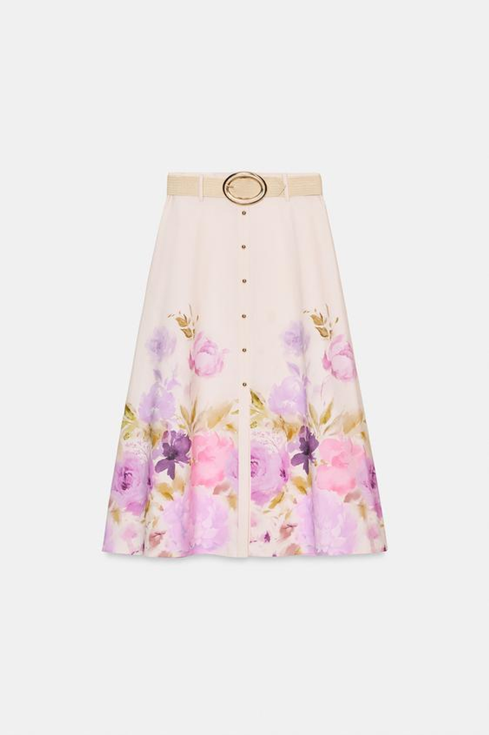 ZARA ЮБКА МИДИ С ЦВЕТОЧНЫМ ПРИНТОМ И РЕМНЕМ, РАЗНОЦВЕТНЫЙ