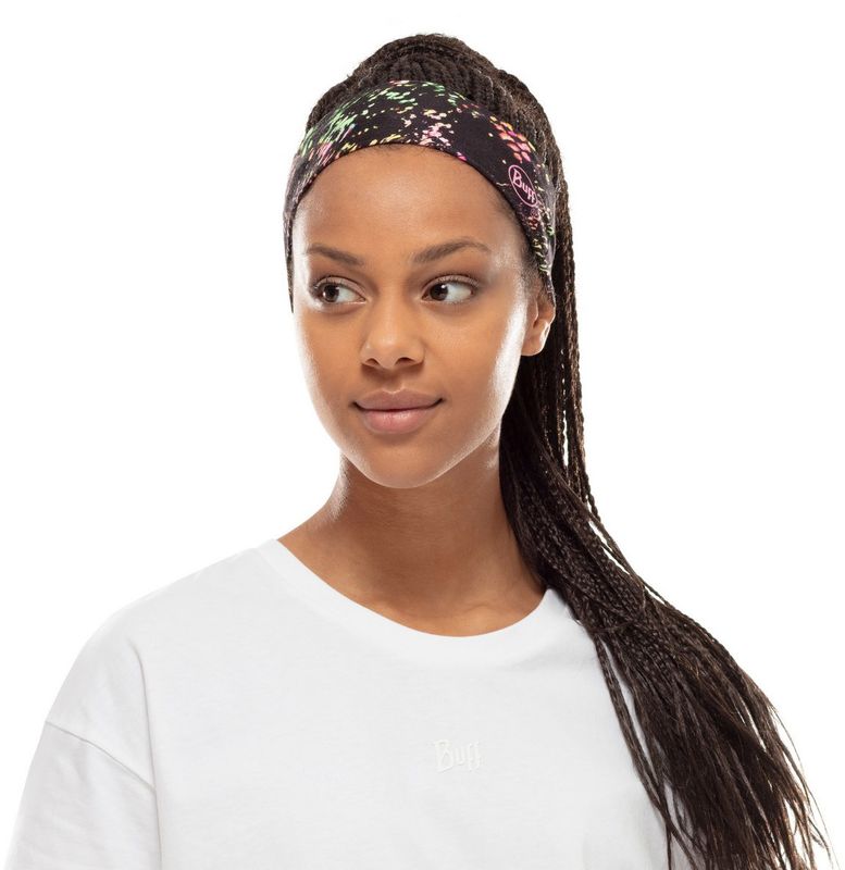 Узкая спортивная повязка на голову Buff Headband Slim CoolNet Speckle Black Фото 2