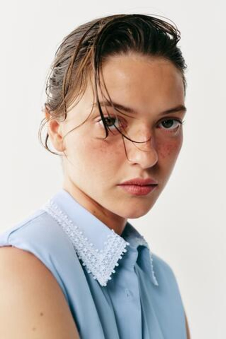 ZARA ПЛАТЬЕ-РУБАШКА С ПОДПЛЕЧНИКАМИ, НЕБЕСНО-ГОЛУБОЙ