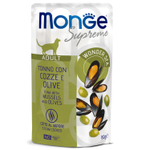 Влажный корм Monge Supreme Adult cat для взрослых кошек с мидиями и оливками, паучи 80 г - 24 шт