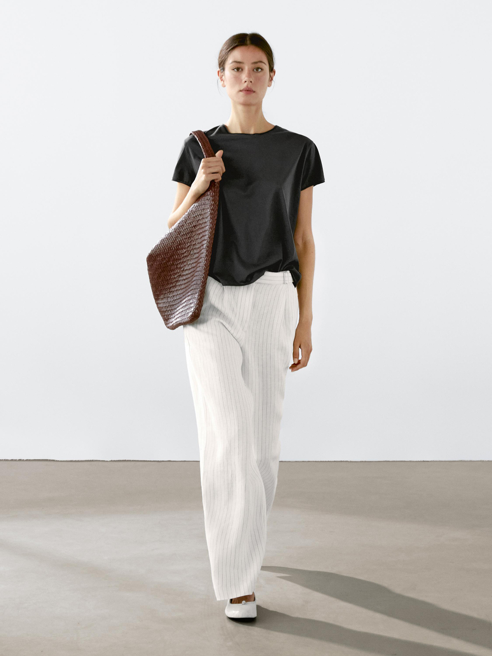 Massimo Dutti Футболка с короткими рукавами из 100% хлопка, свинцовый