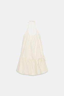 ZARA ПЛАТЬЕ ИЗ НЕЙЛОНА С ГОРЛОВИНОЙ ХАЛТЕР, ЭКРЮ