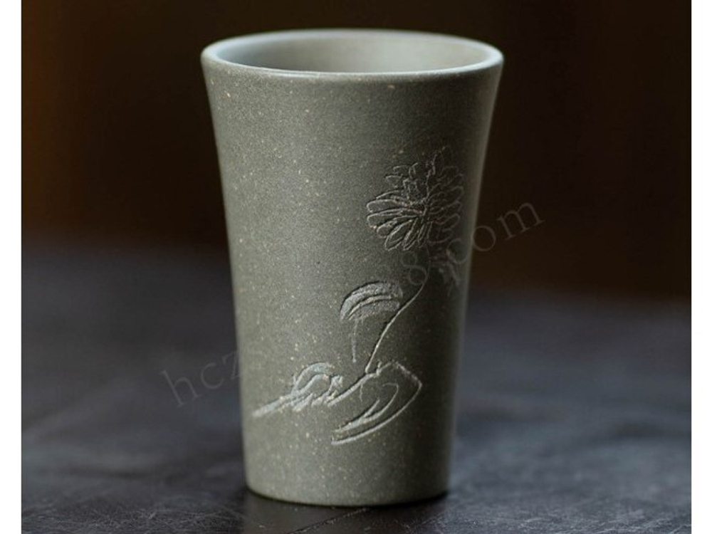 316058.4  Пиала 4 ЦВЕТА ИСИНА "Хризантема", глина Хэйлюни, 30мл, глина, серо-зеленый