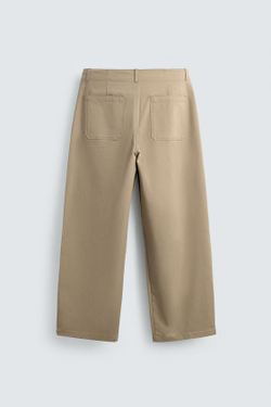 ZARA БРЮКИ WIDE FIT СО СКЛАДКАМИ, БЕЖЕВЫЙ