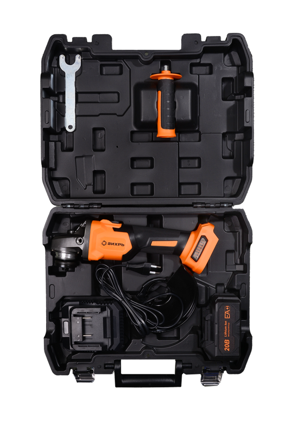 Углошлифовальная машина аккумуляторная Вихрь АУШМ-125/20Li-R (в комплекте 1 АКБ и ЗУ) ЕА+ в кейсе