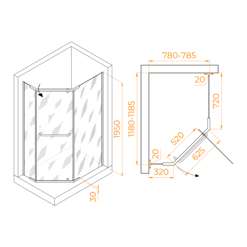 Душевой уголок RGW PA-091B (Прозрачное, 800x1200)