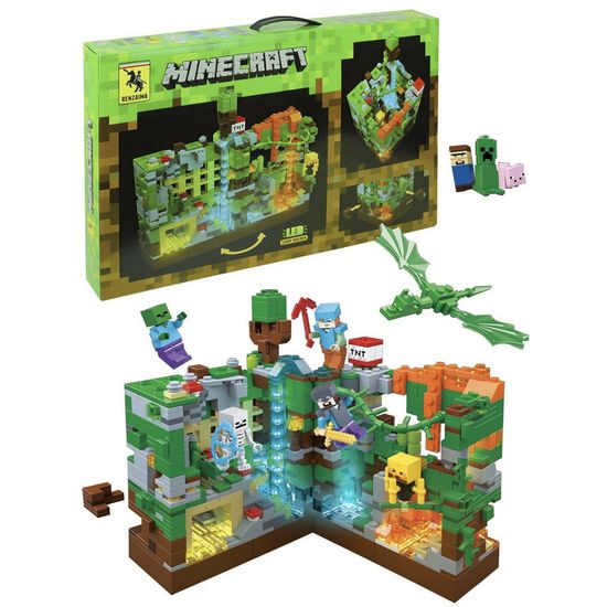 Конструктор Майнкрафт "Крепость дракона зеленая"  866 деталей со светом