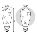 Лампа Gauss LED Filament ST64 4W Е27 Butterfly-3D 147802404