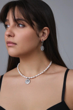 Серьги трансформеры с круглым подвесом из перламутра и цирконов с солнцем, серебро