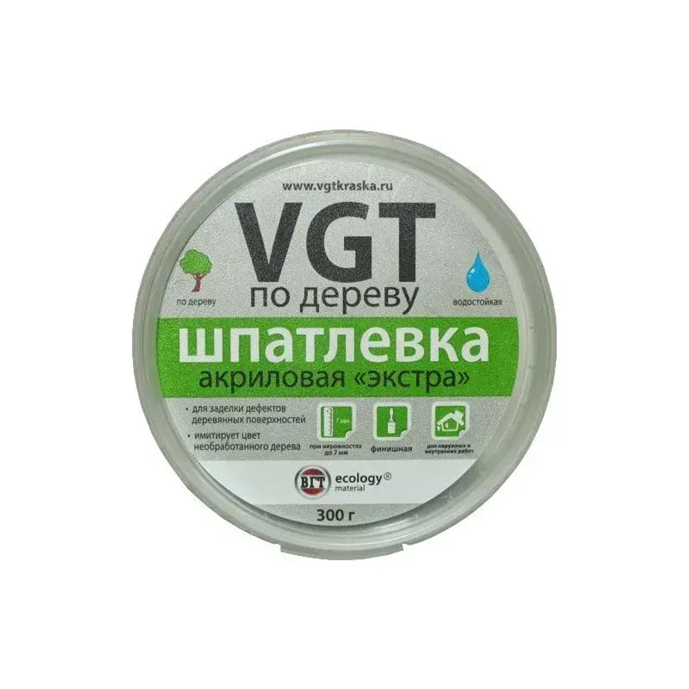 Шпатлевка(шпаклевка) VGT готовая акриловая по дереву ЭКСТРА мебельная, столярная, дуб светло-серый, 0,3кг