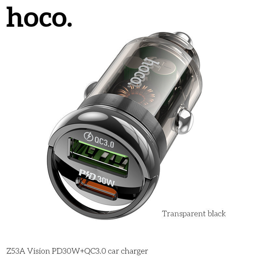 Автомобильный адаптер питания HOCO Z53A PD 30W+QC 3.0 (черный)