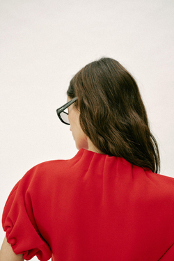 ZARA ТРИКОТАЖНЫЙ ТОП С РЮШАМИ, КРАСНЫЙ