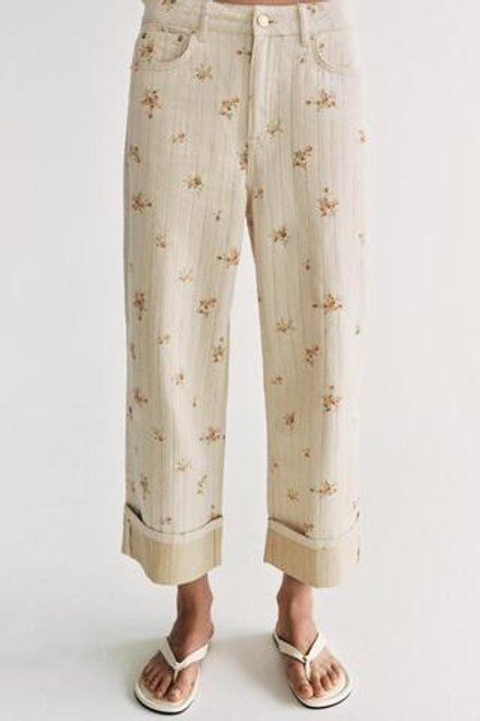 ZARA ДЖИНСЫ TAPERED СО СРЕДНЕЙ ПОСАДКОЙ И ЦВЕТОЧНЫМ ПРИНТОМ — ZW COLLECTION, БЕЖЕВЫЙ