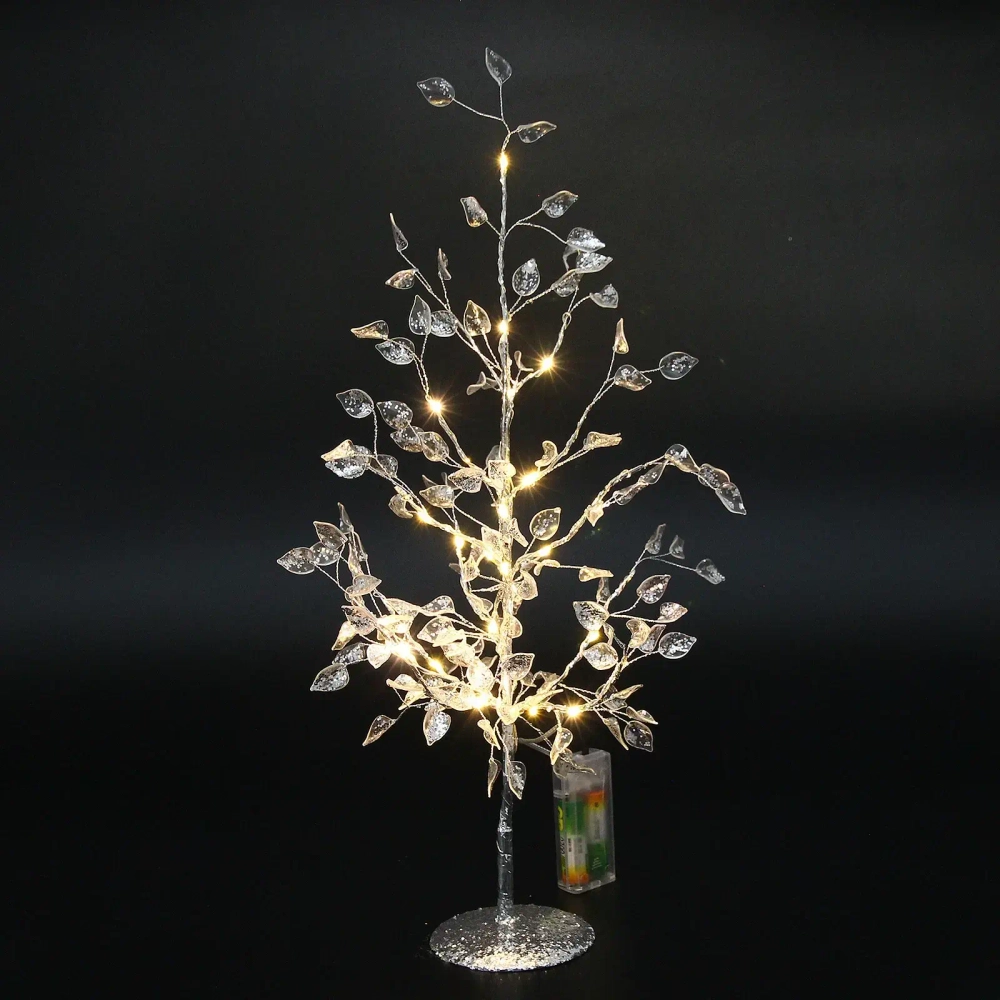 Дерево декоративное «Зимнее чудо» 50 cм, (с подсветкой на батарейках 2хАА), Серебро