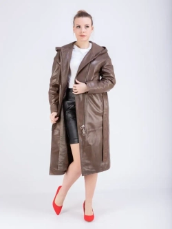 Плащ кожаный, длинный с капюшоном