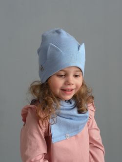 Комплект Шапка трикотажная+снуд (Голубой меланж) с ушками КИС*