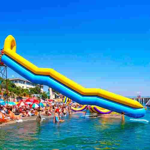 Надувная горка для вышки (опоры) «Молния» с двумя ступенями, 17.3 м * 2.7 м * 9.1 м