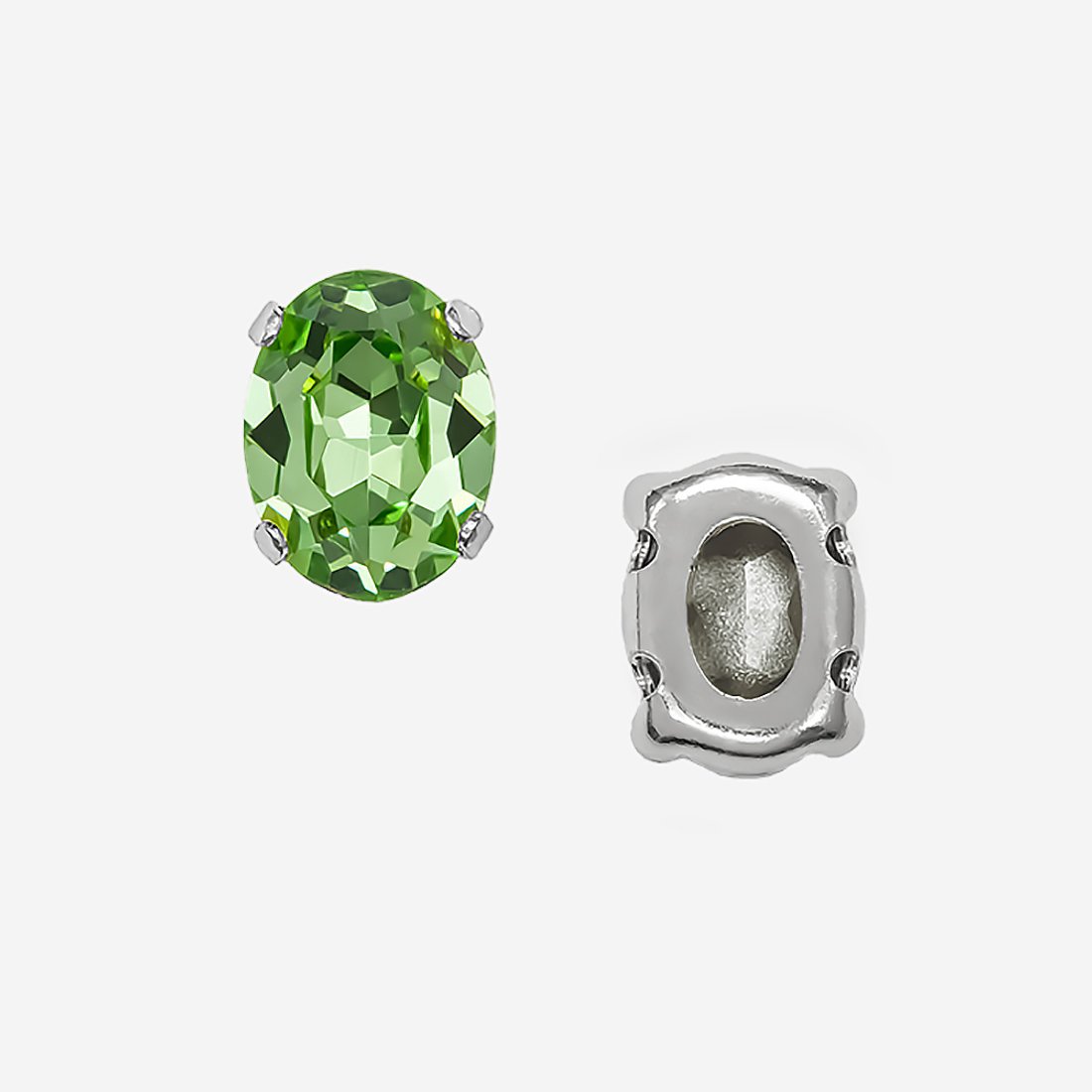 Кристалл Овал (Oval Fancy Stone) в цапах, оттенок "Перидот"/"Peridot", 8*6мм, родирование
