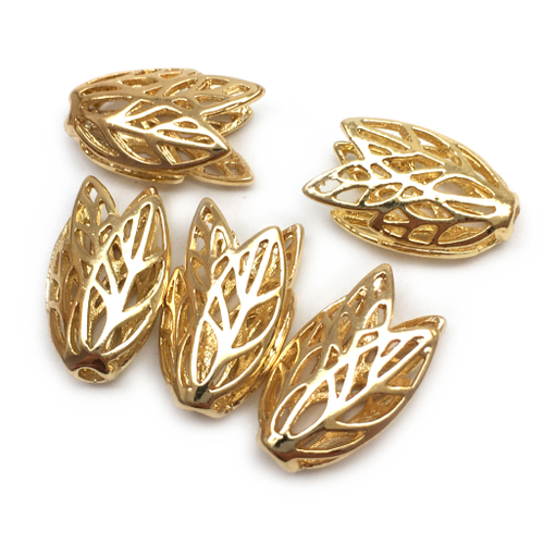 Шапочки для бусин "Листья" 15х9 мм, позолота