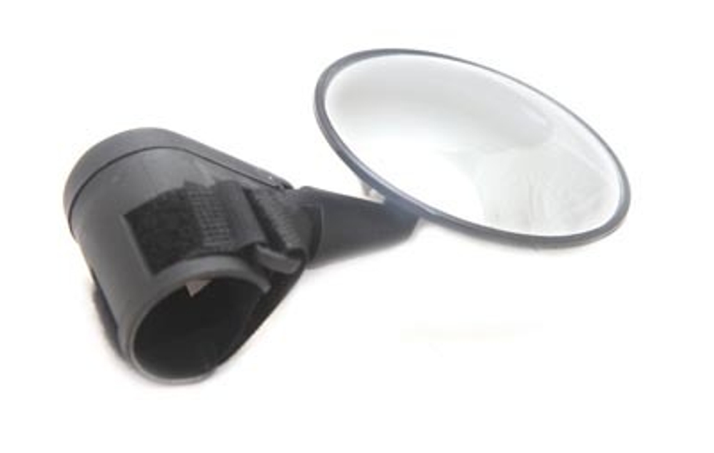 Зеркало заднего вида DX-2002V, крепление на торец грипсы, панорамное, две плоскости регулировки, ?75мм, пластик, черное
