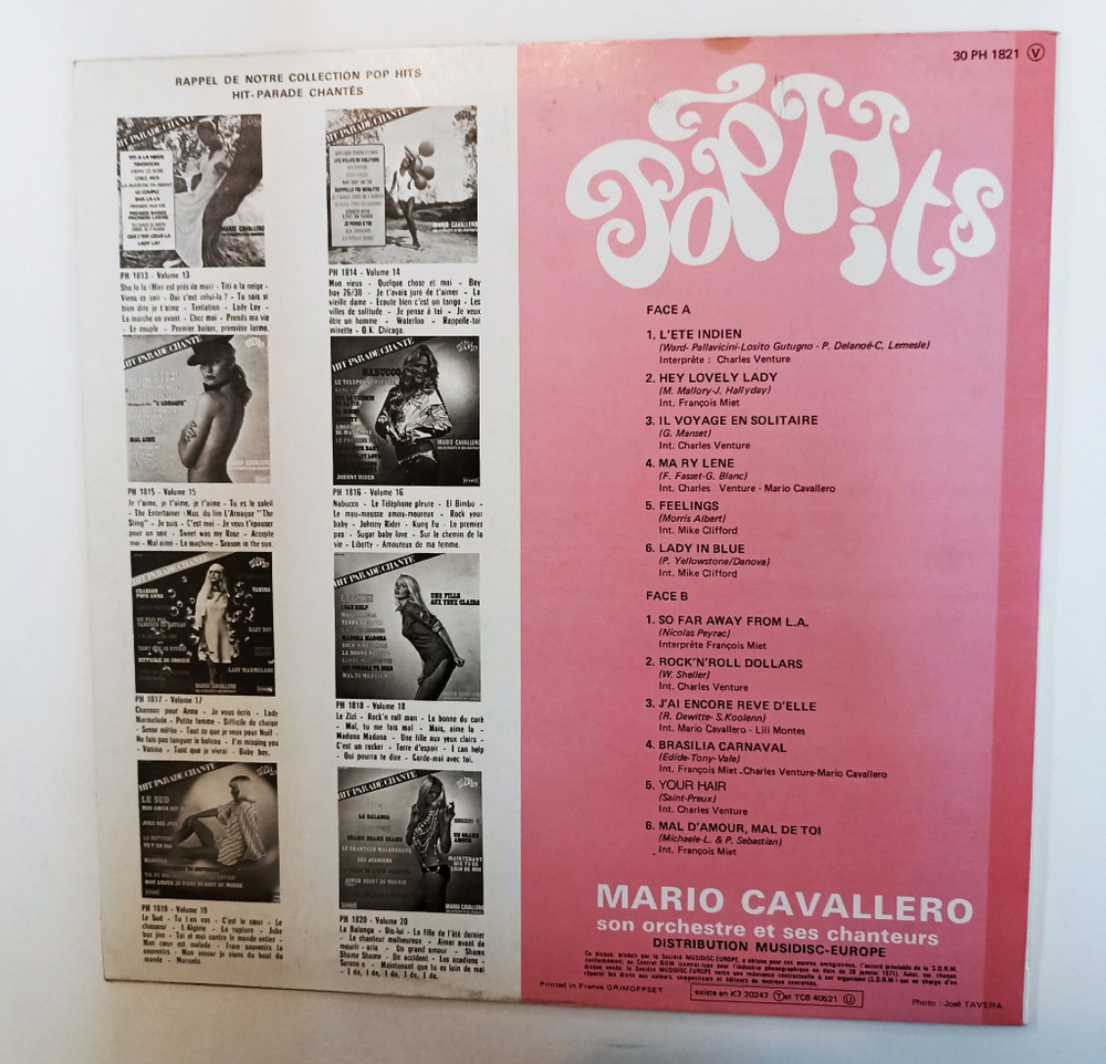 Винтажная виниловая пластинка LP Mario Cavallero Son Orchestre Et Ses Chanteurs Hit Parade Chante Pop Hits Vol. 21 (France 1975)